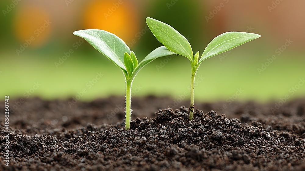 Fototapeta premium Fintech splash screen: single green shoot in night soil symbolizes innovation breakout, blank for slogan—app launch or web banner