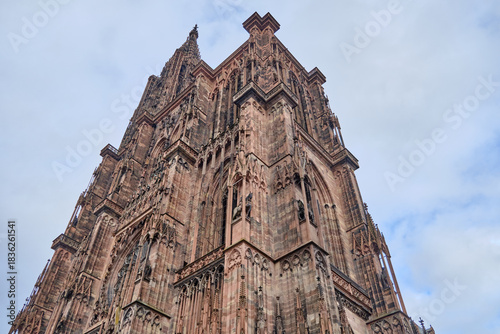 2024, 30 December, France, Alsace, Strasbourg: View of Notre Dame cathedral with frame houses