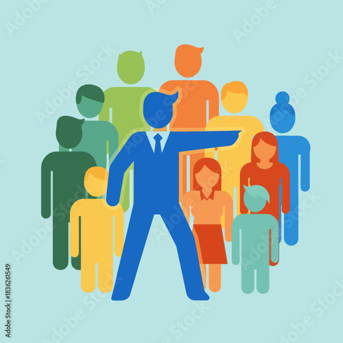 Leader directing team members towards a common goal and vision.