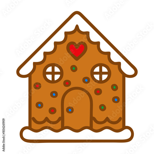 Dibujo sencillo con líneas de casa de pan de jengibre para tarjetas y felicitaciones de Navidad
