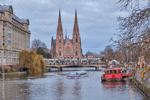 2024, 30 December, Alsace, December: view of Old city center of Strasbourg town with colorful houses.