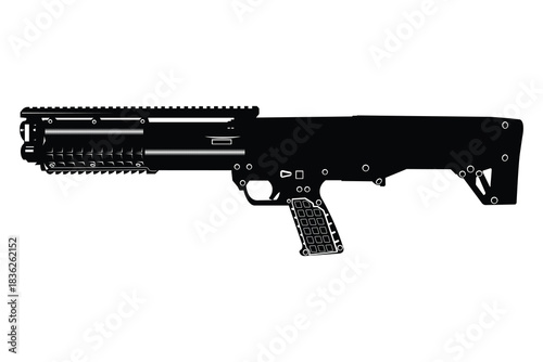 Tactical shotgun, Shotgun bullpup silhouette, modern bullpup firearm outline vector.eps