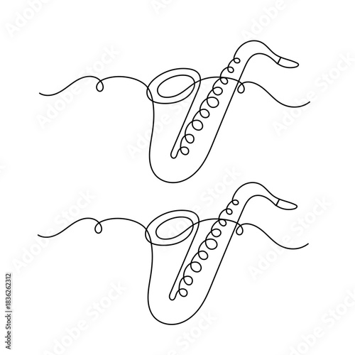 Trombone one line drawing, minimalist outline vector illustration
