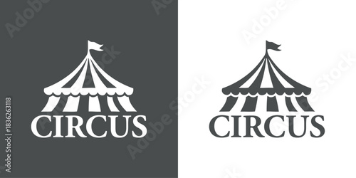 Logo con palabra Circus con carpa de circo con bandera 