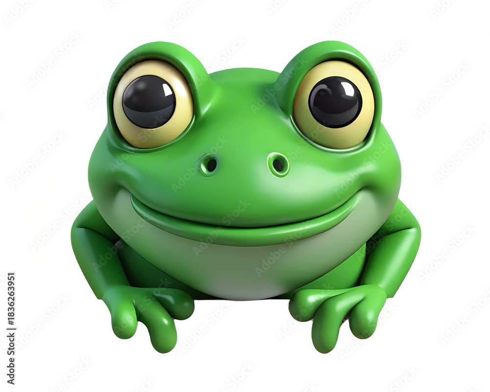 Fototapeta premium Charming cartoon green frog with big eyes and a sweet smile isolated on white