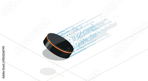 Dynamic hockey puck on ice with motion trail for sports design and winter themes
