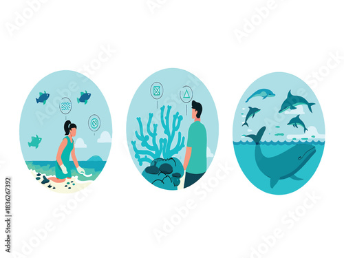 Marine Conservation Icons Protecting Sea Life and Coral Reefs