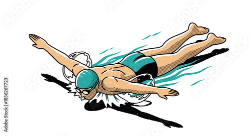 Dynamic swimmer performing butterfly stroke illustration for sport design