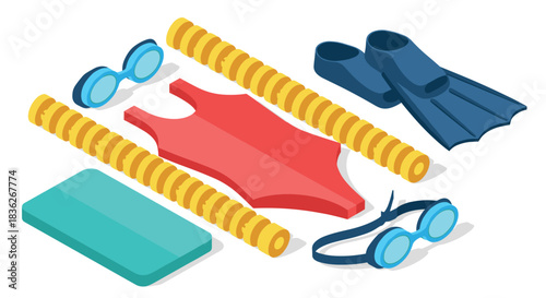Swim gear essentials with goggles flippers and swimsuit - perfect for summer activities and water sports