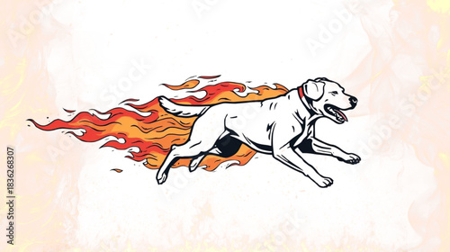 An Energetic Dog Leaps Forward Propelled By Stylized Flames In A Dynamic Design Concept
