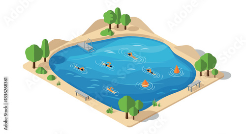 Summer fun at the swimming pool with inflatable toys and relaxing atmosphere for outdoor recreation