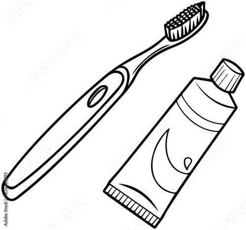Toothbrush and Toothpaste – Hygiene Line Drawing