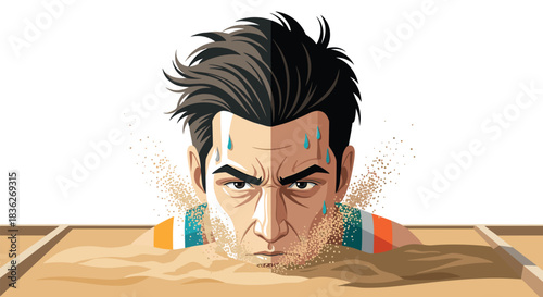 Determined athlete competing in long jump event with focused expression for sports poster design