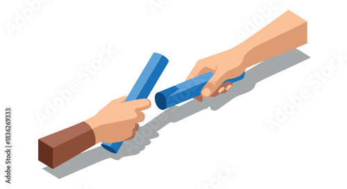 Teamwork and collaboration concept with hands passing relay baton for business partnership design