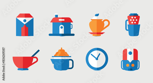 Modern kitchen utensils and appliances set in minimalistic style for home decor or graphic design