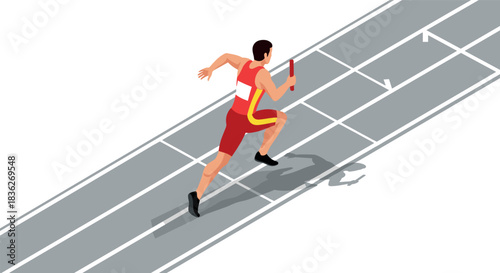 Relay race runner on track in motion for sports theme and fitness design