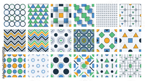 Geometric Vector Seamless Pattern Set – Modern Shapes and Abstract Backgrounds