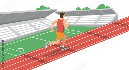 Athletic runner on track in stadium for fitness and sports concept design