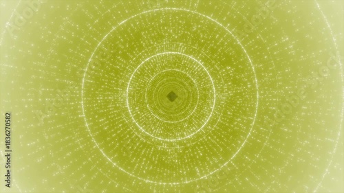Yellow color glowing circular dots forming circle shape 3d tunnel modern design geometrical background