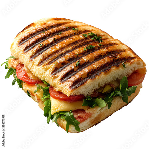 Grilled panini sandwich with toppings food image restaurant style
