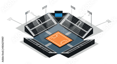 Modern indoor sports arena design with futuristic architecture for event planning and venue layout