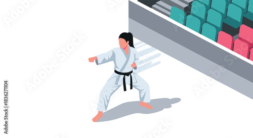 Karate martial arts concept with female fighter in motion for poster design