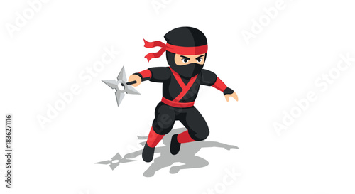 Isometric ninja character with shuriken for animation or game design concepts