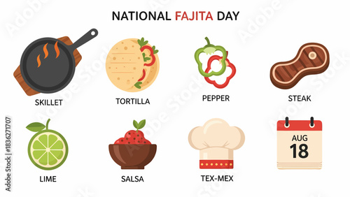 Graphic illustrating National Fajita Day with eight related icons and text