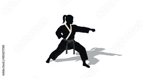 Karate martial artist in action silhouette for martial arts design and inspiration