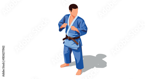 Martial arts illustration featuring karate practitioner in blue gi for sports design
