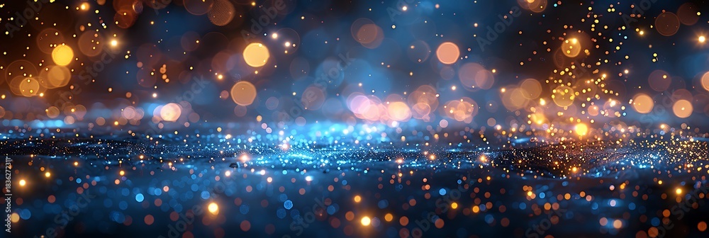 Obraz premium Panoramic Bokeh Lights Abstract Background With Sparkles And Glow