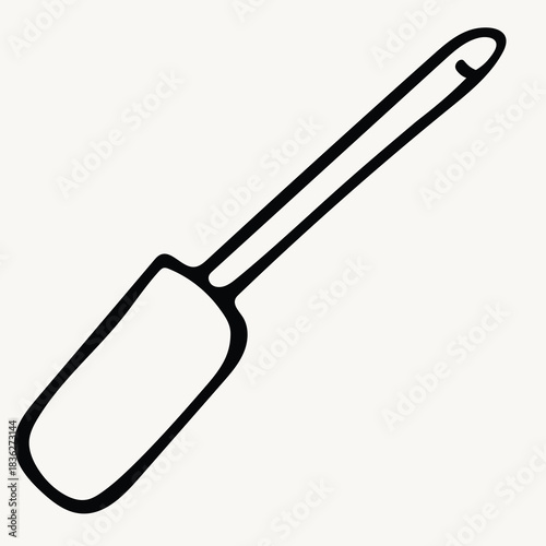 Rubber spatula kitchen scraper doodle sketch vector illustration for culinary design, baking, cooking, and food preparation, presented as a simple black and white line art drawing for food themes