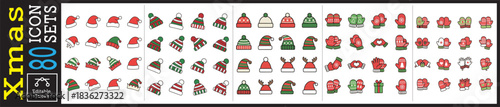 Festive Christmas icon set with hats and mittens, perfect for holiday promotions and winter designs, adding a touch of cheer and warmth to your projects