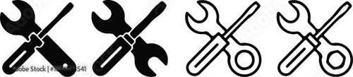 black tool repair icons set vector 