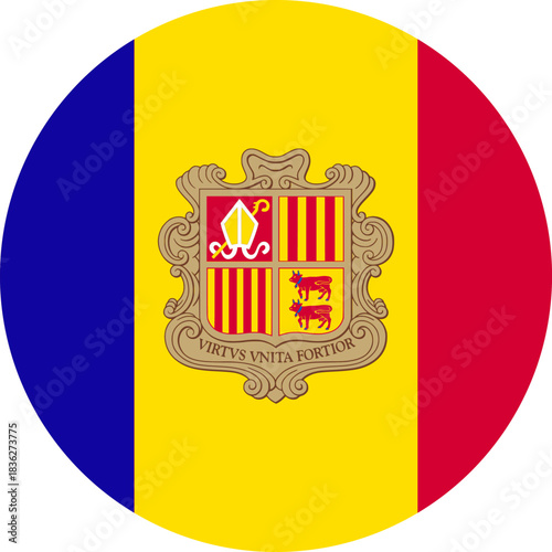 Andorra flag vector.  Andorra on circle flag. Andorra flag for education, infographics, political materials, presentations, web graphics, and print projects