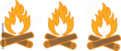 three fire flames icons set vector design 
