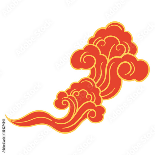 Chinese-style red and gold auspicious cloud illustration