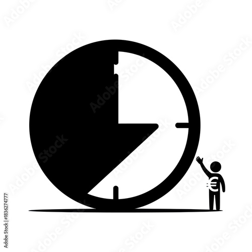 Time management concept with person and clock representing deadline.