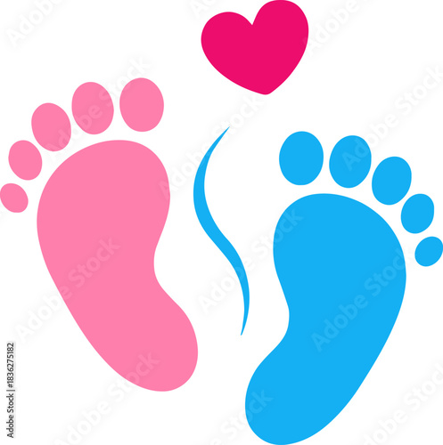 pink blue baby footprints heart flat simple vector icon logo