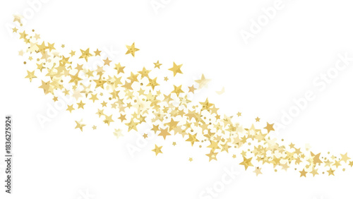 Golden Star Confetti Stream A Festive Cascade of Sparkling Shine and Magical Dust for Celebrations, Events, and Decorative Embellishments on a White Background