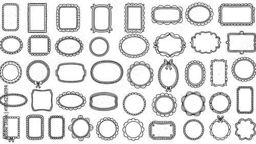 A versatile collection of elegant and ornate black outline frames, ideal for vintage design projects and sophisticated decorative concepts requiring diverse border elements