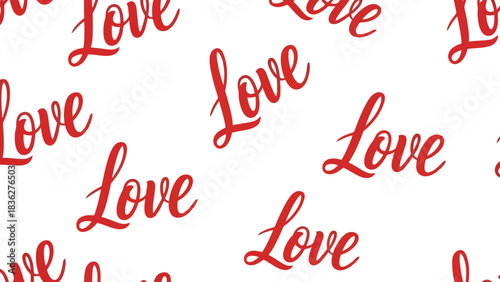 Seamless pattern of the word "Love" in elegant red cursive script, perfect for romantic themes and Valentine's Day designs
