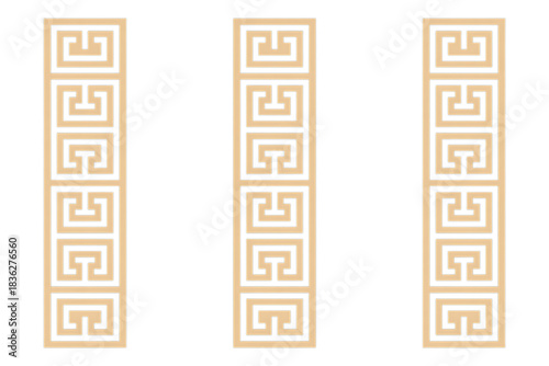 Repeating beige classic greek key pattern, three vertical geometric panels