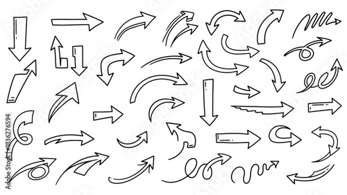 Set of hand-drawn arrow illustrations in various styles, great for direction and navigation