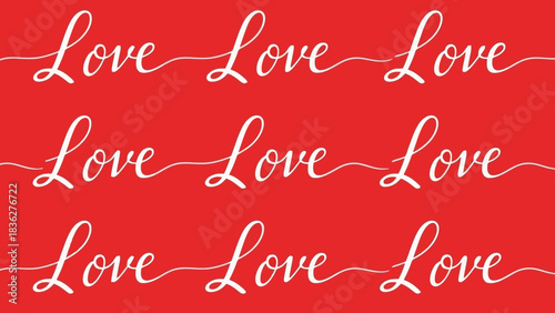 Elegant Calligraphy Love Repeated on a Vibrant Red Background for Romance and Affection