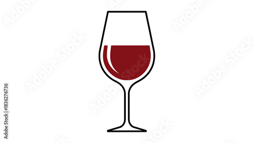 A clear illustration of a wine glass filled with deep red wine, isolated on a white background, representing a classic beverage and sophisticated enjoyment