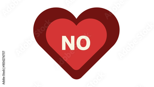 Saying no to love concept. Flat design vector icon of a red heart with the word NO, symbolizing dislike, refusal, and emotional rejection