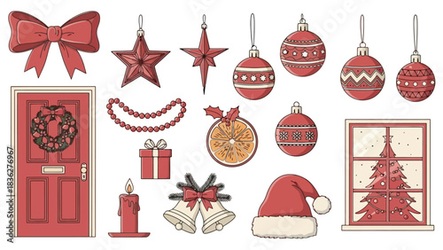 Set of Charming Christmas and Winter Holiday Season Illustrations