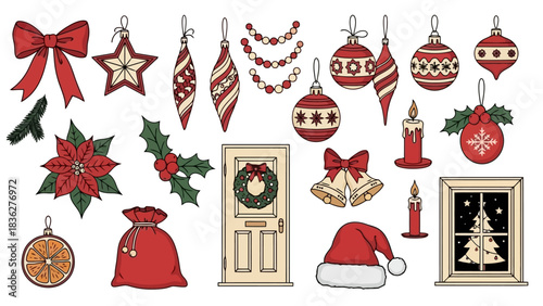 Festive Christmas Ornament and Decoration Collection Icons for Holiday Designs