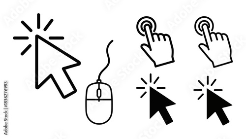 Click Icons Mouse Cursor and Hand Gestures for Web Interaction